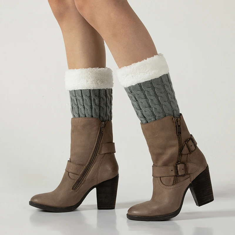 

Women Knitted Leg Warmers Wool warm Boots Set 8 Words Twist And Velvet Socks Protector Leg Warmer Boho Boots Socks Lady Winter
