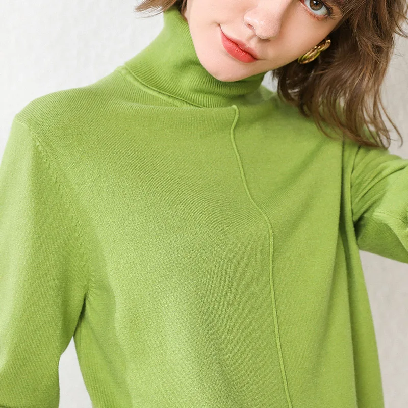 

BELIARST Sweater Women's Autumn and Winter New Wild High Collar Pullover Wool Knit Solid Color Warm Loose New Bottoming Shirt