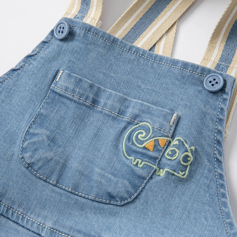 DB1220107 dave bella spring baby boys fashion cartoon strap pants children full length kids pants infant toddler bib trousers