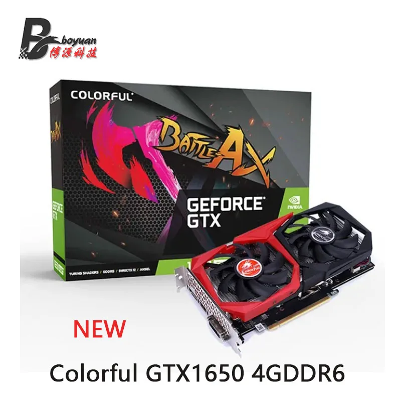 Colorful GeForce BATTLE AX GTX 1650 4GDDR6 GTX 1650 12nm 4G GDDR6 128bit  Support AMD Intel Desktop CPU MotherboardNEW video card in computer Graphics Cards