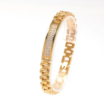 

AAA+ CZ Stone Gold Silver Color Stainless Steel Watch Band Link Chain Bracelets For Men Hip Hop Rock Jewelry Drop Shipping