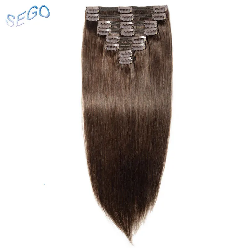 

SEGO 110g-170g Non-Remy Clip In Human Hair Extensions Double Drawn 100% Human Hair Straight Brazilian hair 8pcs/set 10"-24"