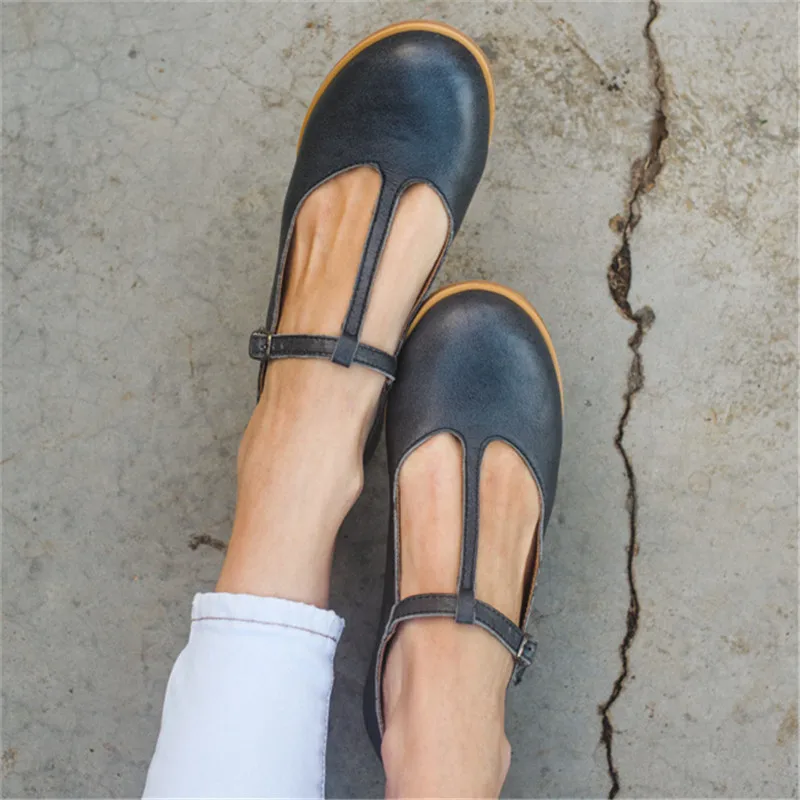 2021 New Oxford Shoes For Women Flat Shoes Retro Handmade T-straps Casual Flats Loafer Shoes Women Large Size 45 47 48
