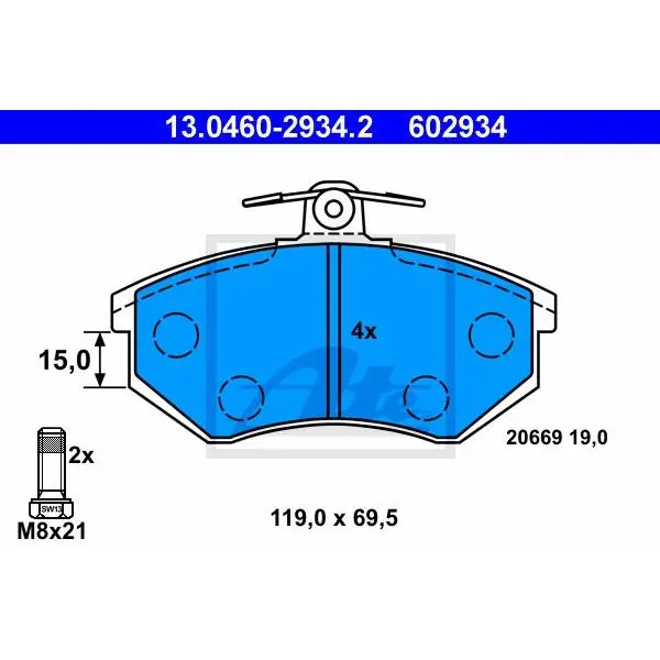 Колодки дисковые п.\ Audi 80 1.6-2.0/1.9D 86-91 ATE 13.0460-2934