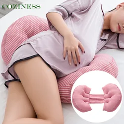COIZNESS – oreiller de maternité 100% coton en forme de U, coussin lombaire à rayures en treillis, haut rebond, rehaussement de l'abdomen 