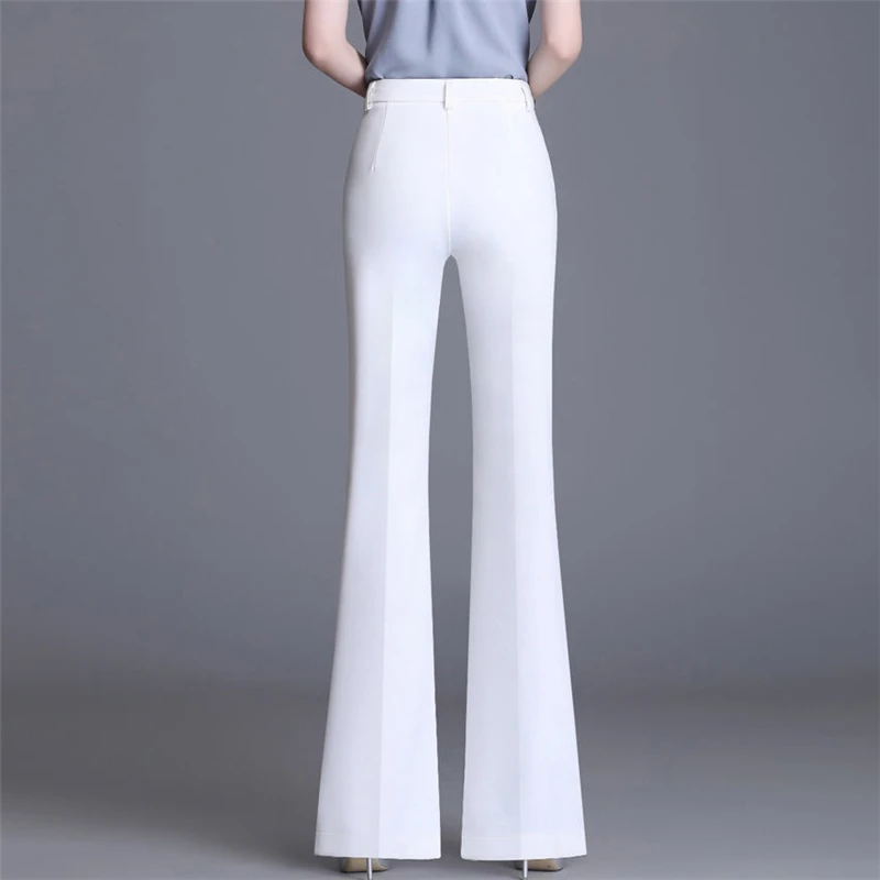 Classic Slim White Flare Pants For Women 2023 Summer Thin Bell Bottom Pantalones High Waist Office Lady Suit Trousers Breathable