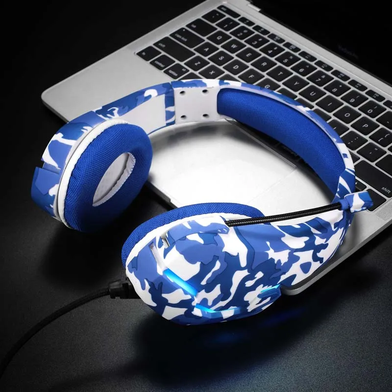 Yulass Gaming Headset for PS4 PC Mobilephone Laptop Camouflage Wired Headphone with Flexible Mic LED Light USB 3 5mm jack