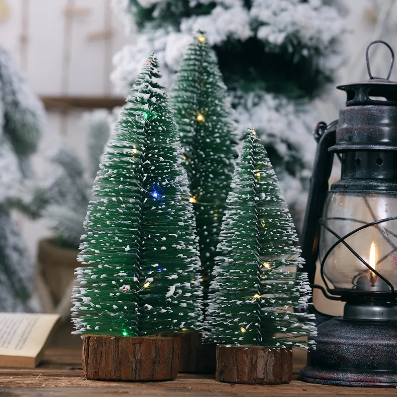DIY рождественская елка поддельная сосна мини сизаль бутылка щетка Рождественская елка Санта Снег Рождественские огни дерево
