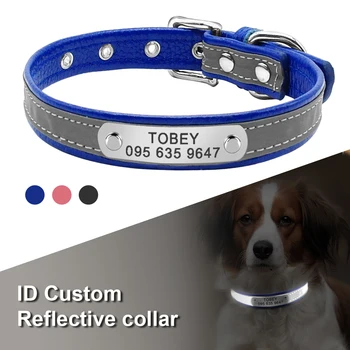 

Personalized Dog Cat Collar Reflectieve Leather Dog ID Collar Customzied Nameplate Dog Collars for Small Dogs French Bulldog
