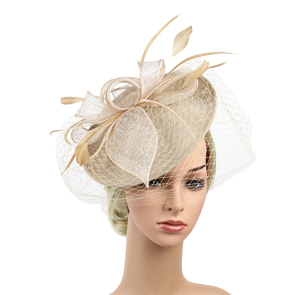 Hot Sale Hair Head Band Sinamay Hat Feather Headband Fascinator Veil Wedding Fashion Flower Headband for Girls Hair Accessories