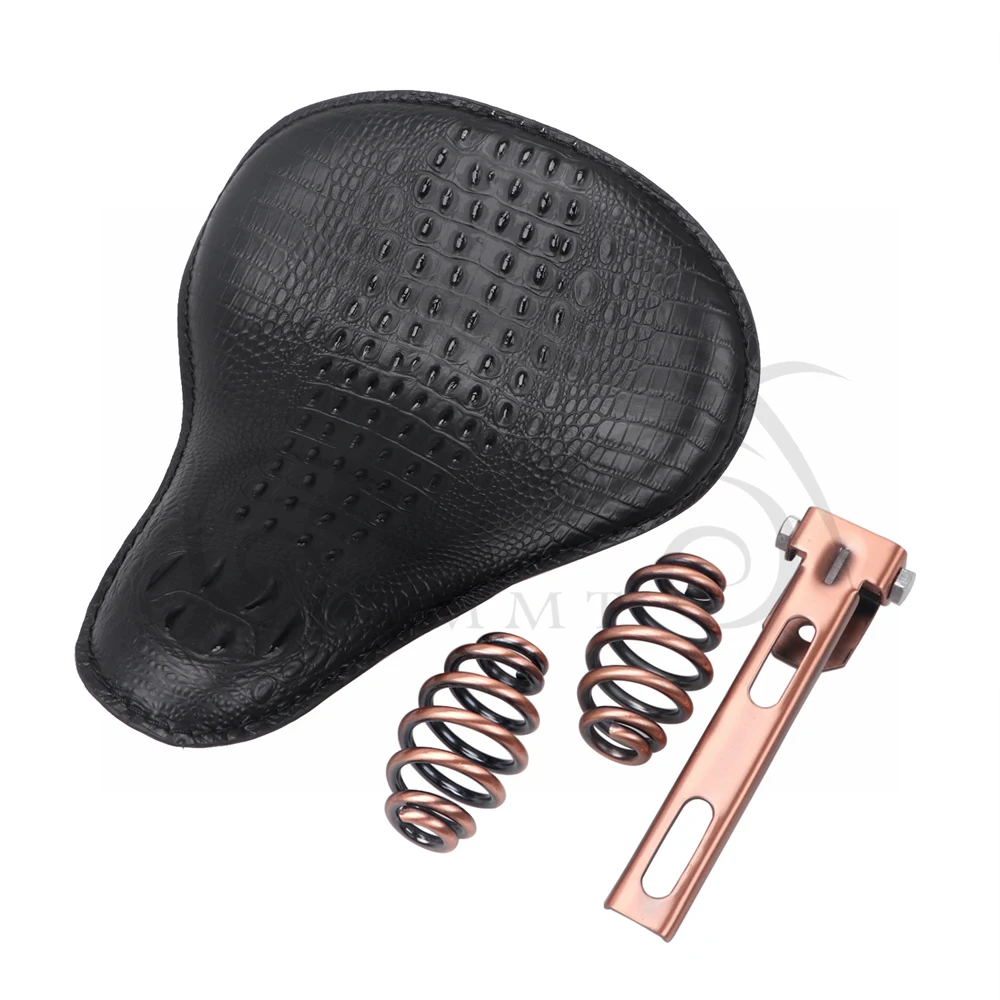 6 Motorcycle Retro Brown Crocodile Leather Solo Seat+3" Spring Bracket For Harley Chopper Bobber Custom - Цвет: 6