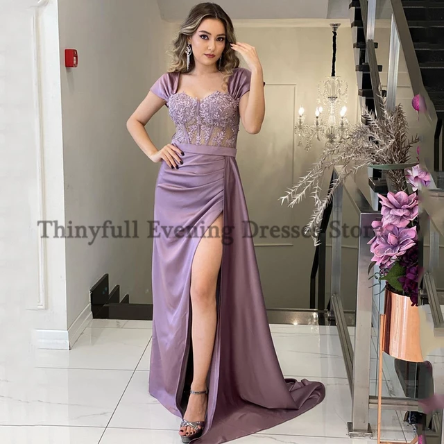Thinyfull Sexy Prom Evening Dresses Off Shoulder Appliques Party Dress High Split Floor Length Cocktail Gowns Saudi Arabia Dubai Picture Color