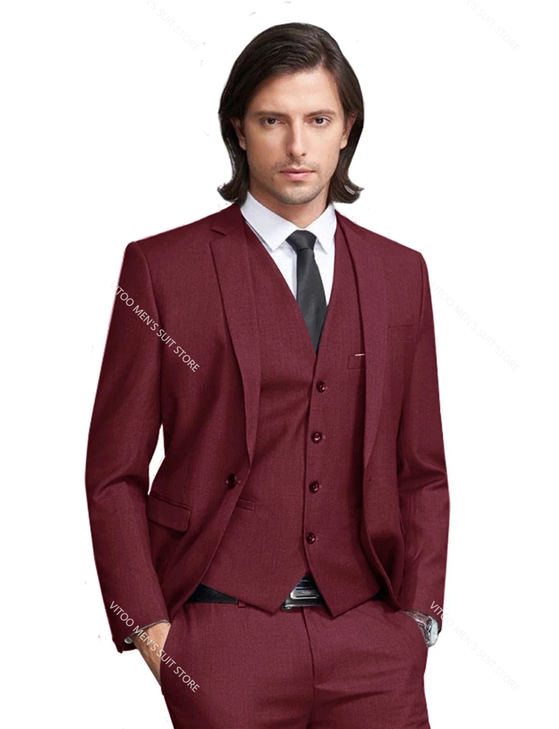 

Costume Homme Slim Men's 3-Piece Suit Slim Fit Notch Lapel One Button Tuxedo Wedding Blazer Jacket Pants Vest Set Tailor-Made