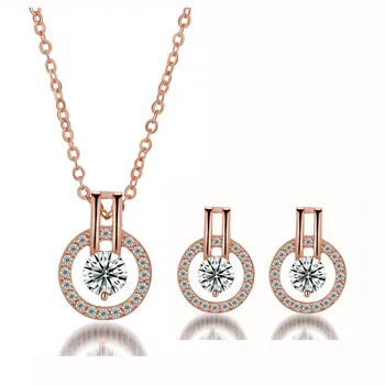 

New Fashion Classic Rose Gold Wedding Necklace CZ Jewelry Set for Women Female Necklaces Earrings Set
