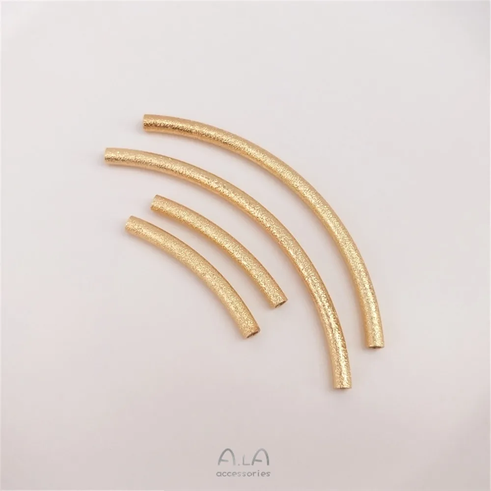 14K Gold Filled Plated Copper plated real gold sand flash bend tube frosted hollow long round DIY bracelet accessories | Украшения и
