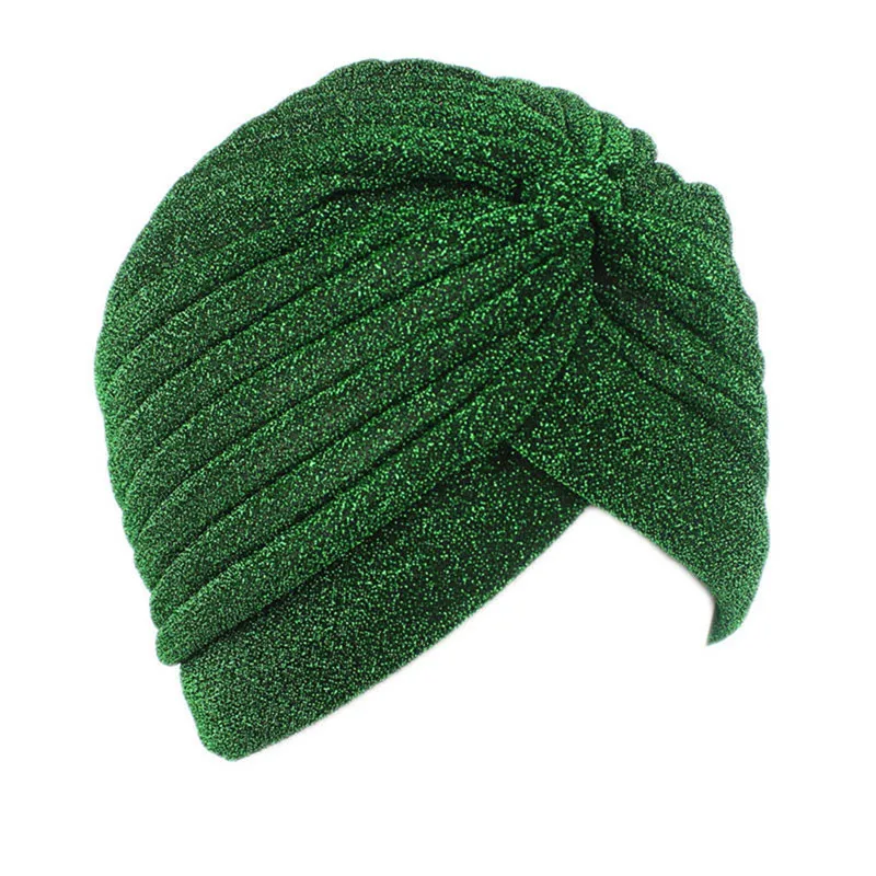 Helisopus Женская мода блестящий тюрбан растягивающийся мягкий яркий головной убор Мусульманский Стиль хиджаб тюрбан головной убор - Цвет: green