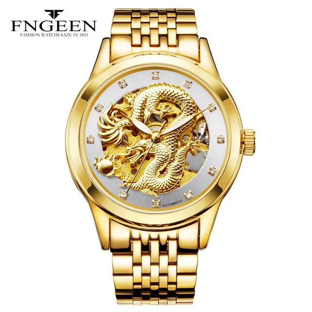 FNGEEN Skeleton Stainless Steel Strap Transparent Case Hollow Gold Mens Watches Top Brand Luxury Automatic Mechanical Clock - Цвет: 3