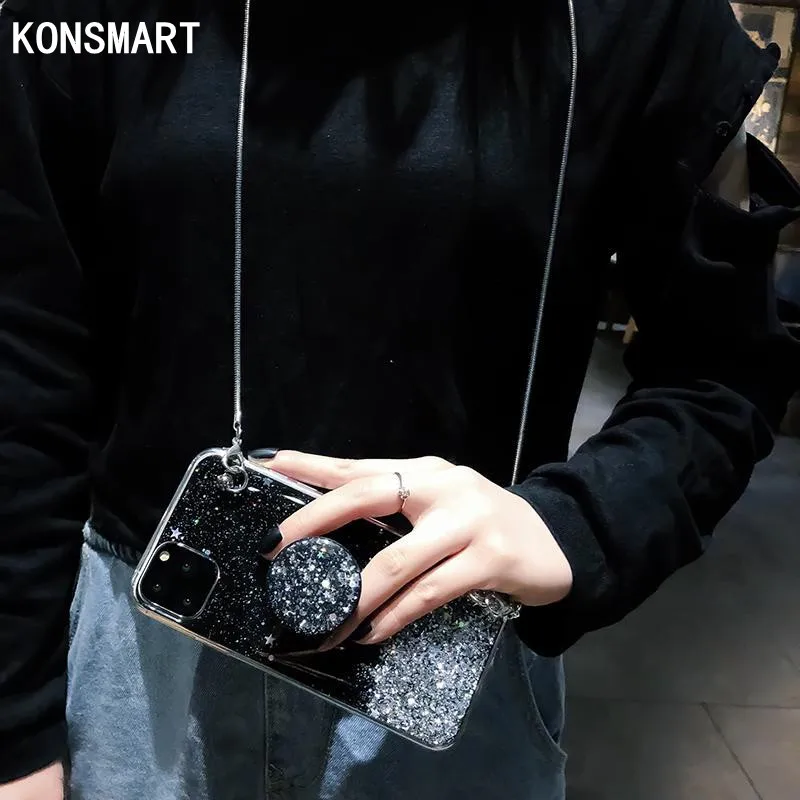 

Glitter Star Lanyard Case For Huawei Y9S Case Y9 2019 Blingbling Silicone Soft Back Cover For Huawe Y9 Primi 2019 INS Clear Case