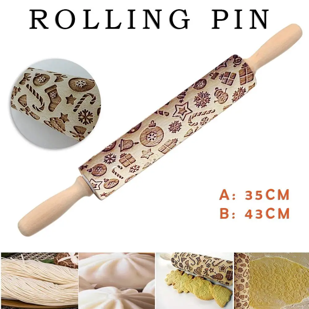 

Christmas Snowflake Wooden Rolling Pin Embossing Baking Cookies Noodle Biscuit Fondant Cake Snowflower Patterned Roller
