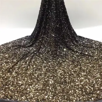 

New Gold Sequins Fabric Nigerian Lace Fabric Dubai Embroidered French Tulle Lace Latest African Lace Fabric 2020 wedding lace SL