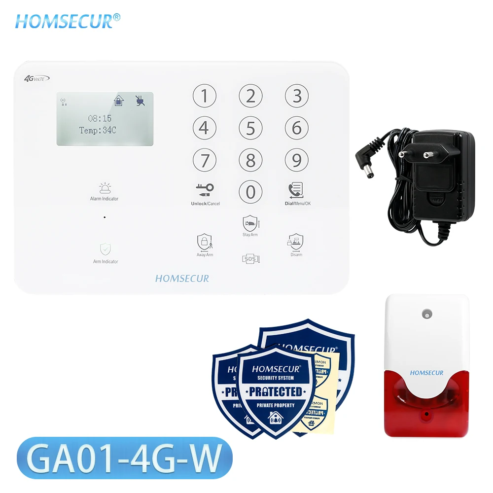 HOMSECUR DIY Беспроводная и Проводная 4G/GSM ЖК-система охранной сигнализации+ IOS/Android приложение для домашней безопасности GA01-4G-B/W - Цвет: GA01-4G-W