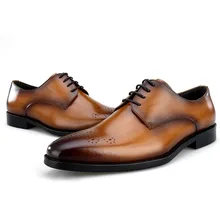 Brand Carved Mens Casual Lace Up Shoes 100% Genuine Leather Fashion Luxury High Quality Handmade Designers Dress Shoes