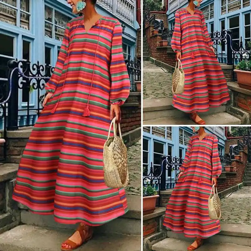 bohemia striped shirt maxi dress