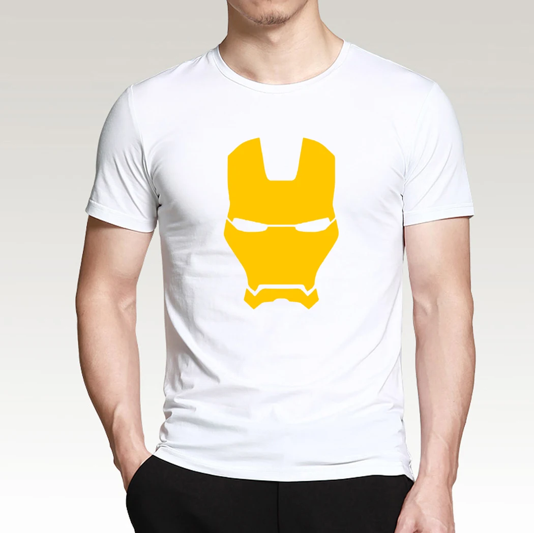 Tony Stark/футболка с изображением Железного человека; Футболка с принтом в виде маски доспехов; футболки с короткими рукавами; уличная одежда; летние топы с супергероями; футболки; спортивная одежда - Цвет: White