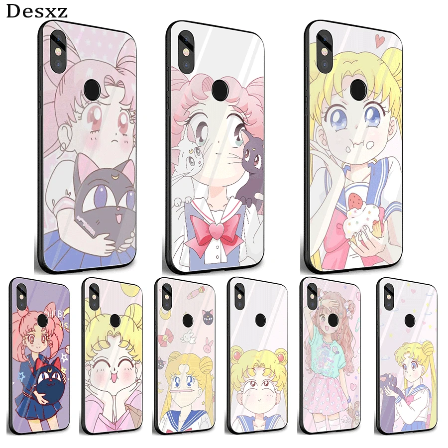 

Glass Mobile Phone Case For Xiaomi Note 5 6 7 Pro F1 A1 A2 4X 5X 6X 9 Cover Kawaii Sailor Moon