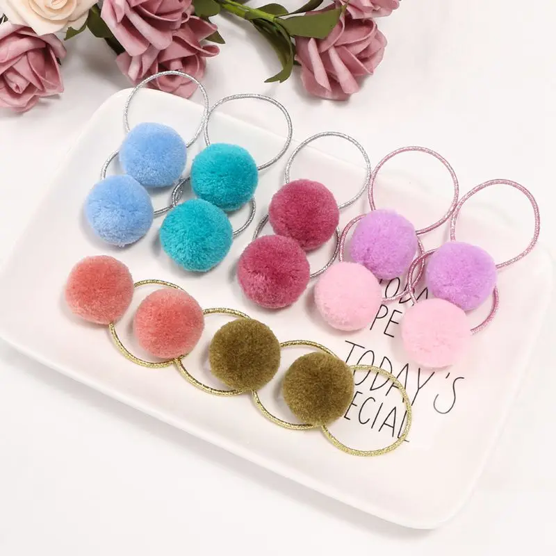 2/8Pcs Cute Hairball Hair Band Girls Pompom Elastic Rubber Bands Kids Hair Ties Scrunchies Headwear Baby Hair Accessories accessoriesbaby eating 