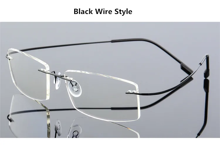 Голубой свет компьютер для мужчин оправа для очков титановая бескаркасная прозрачная Оправа очков очки для глаз мужские очки без оправы квадратная близорукость нерд - Цвет оправы: Black Wire Style
