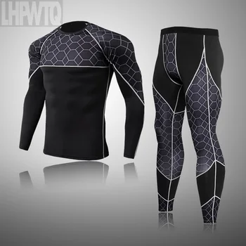 

Men Thermal underwear winter long johns 2 piece Sports suit Men's Compression leggings Quick dry t-shirt long sleeve legging set