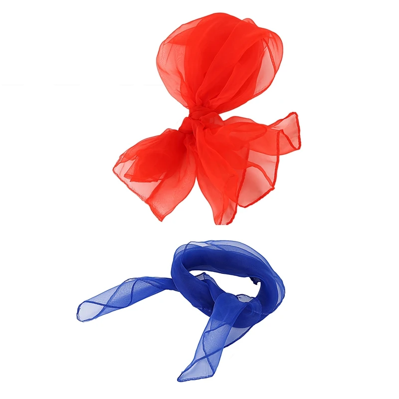 

2 Pcs Lovely Fashion Plain Square Chiffon Neck Scarf Head Scarves 70 Cm X 70Cm (Sapphire & Red)