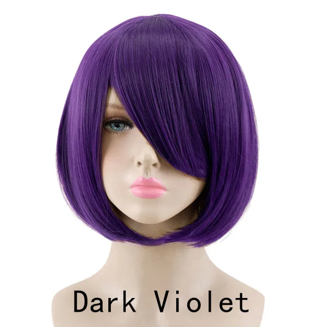 MSTN синтетические парики 23 Цвета 1" короткий прямой парик высокое качество волокна костюм вечерние Cos фиолетовый синий парик - Цвет: dark violet