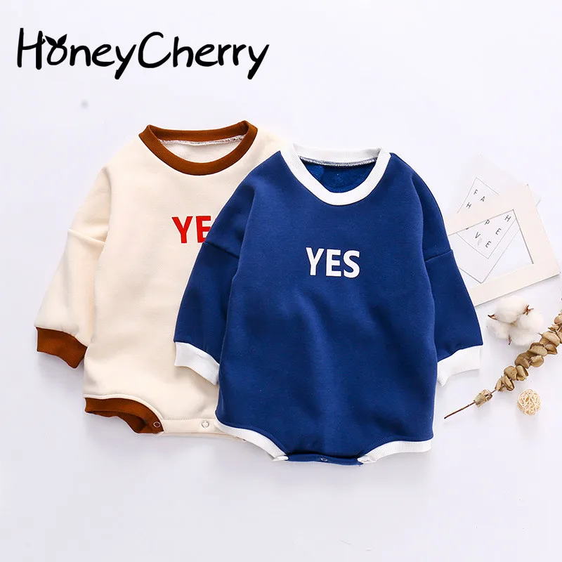 

Baby Girl Bodysuits Baby's One-piece Letter Printing With Plush And Thickened Sleeve Covering Fart Hatchback Creeper(no socks)