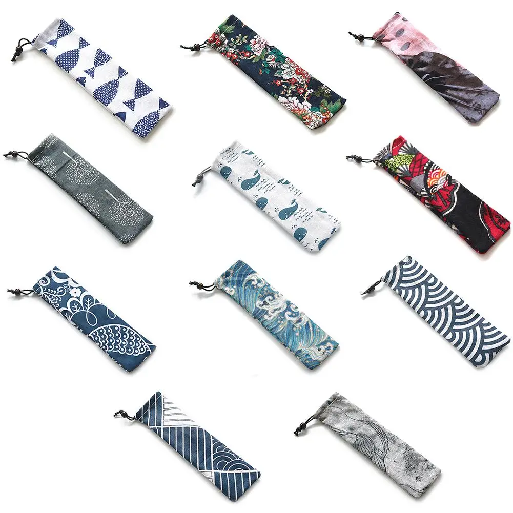 

Japanese Style Cutlery Bag Portable Canvas Drawstring Storage Bag for Outdoor Traveling Camping Random Color #CW
