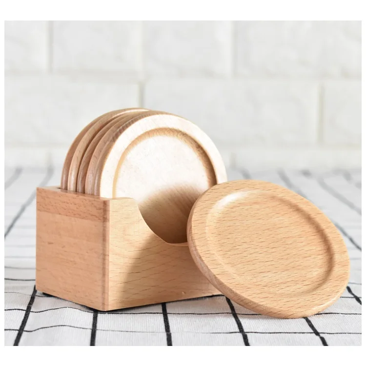  10sets Wooden Cup Pad Set 6pcs Round Coasters Anti Scalding Heat Insulation Cup Mat Table Mat WB137