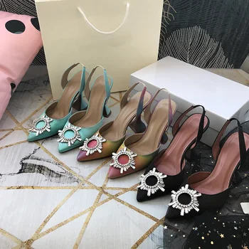 

Luxury Brand Patnet Leather Women Pumps Bling Crystal Ankle Starp Women Stiletto High Heels Shoes Ruwnay Party Wedding Shoes 40