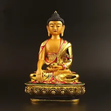 Super Big 21cm placcatura in oro colorato tibetano Tranic tre preziosi statua di Buddha di Shakyamuni figurina che mette decorazione