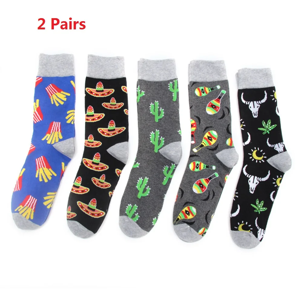 2 пары, модные милые хлопковые женские носки, удобные носки средней длины, Осень-зима-весна, теплые носки с принтом для девочек