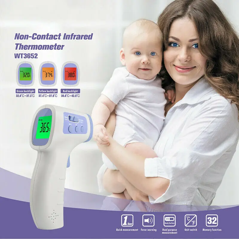 

New IR Infrared Digital Forehead Thermometer Tri-color Backlit Display Safe Non-Contact Body For Baby/Adult