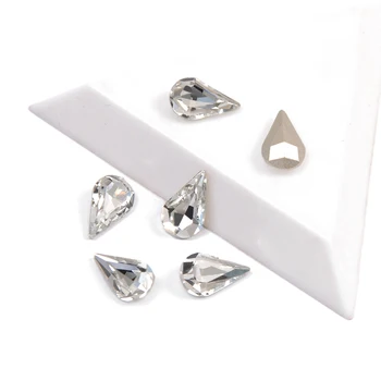 

YANRUO 4300 Best Quality Rhinestones Crystal Color Pear shaped Pointback Strass Stones 3D Glass For Nail Art Decorations Gems