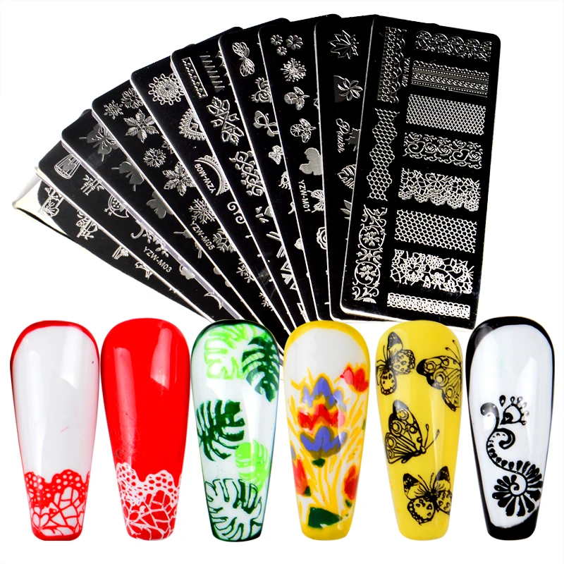 

Nail Stamping Plates Maple Leaves Flower Lace Pictures Stainless Steel Autumn Simple Artist Stamp Template Stencils for Nails