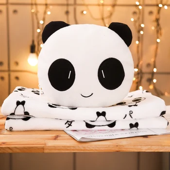 

DUNXDECO Blanket Animal Panda Doll Soft Coral Fleece Blanket Pillow Quilt Multifunction Summer Traveling Kid's Toys And Quilt