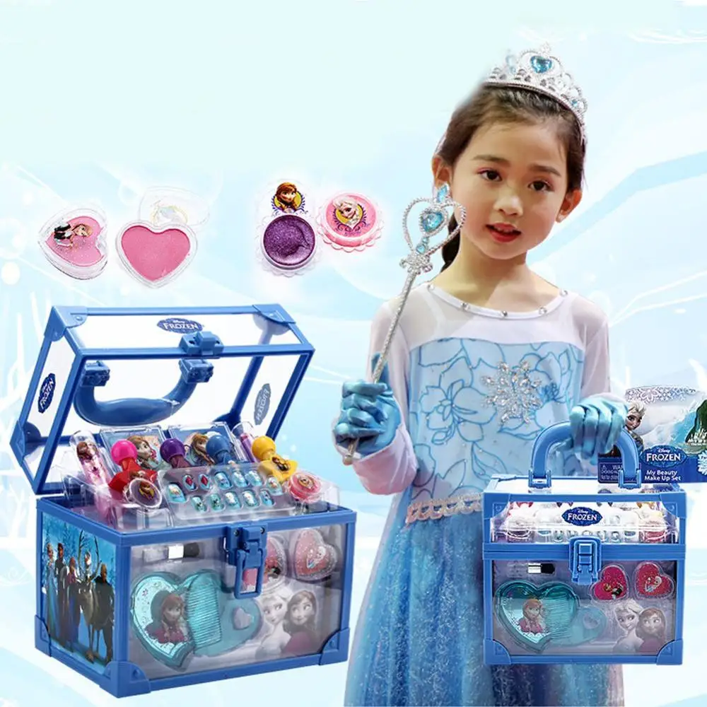 

Disney Girls Toys Washable Cosmetic Make-up Set Ice Romance Princess Makeup Case Birthday Gift Play House Toy Kids Makeup