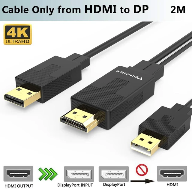 FOINNEX Cable HDMI a DisplayPort (DP) de 6 pies, transmite señal solo desde  salida HDMI a entrada DisplayPort, cable HDMI a DP soporta 4K @60Hz para