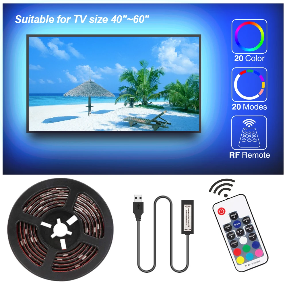 7.5ft/2,3 M светодиодная лента для 4"-60" HD tv настенное крепление tv Водонепроницаемая светодиодная подсветка с пультом дистанционного управления 360 ° RF 20 цветов и 20 режимов