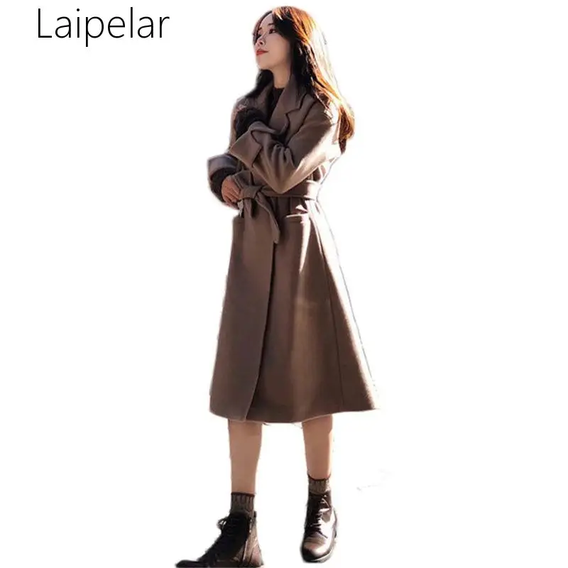 

Korean Overcoat 2019 Autumn Winter Double-sided Woolen Blazer Coat Elegant Blend Jacket Suit Collar Woolen Coat Female Long