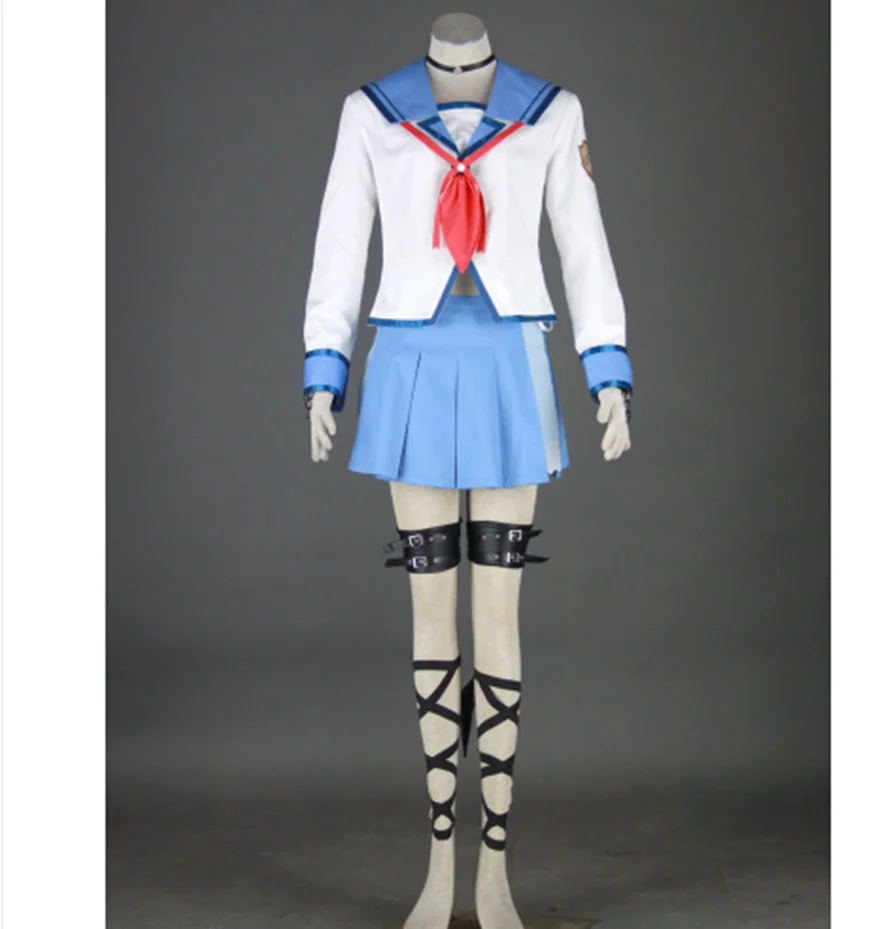 

Angel Beats man woman anime cosplay Masami Iwasawa cos costume sets top+skirt+tie+headdress+Neck ornaments+Wrist+Black leg band