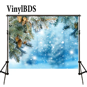 

VinylBDS Backdrop Photography Christmas Frozen Tree Blue Sky Fundo Fotografico Madeira White Lighting Spot Photocall Para Bodas